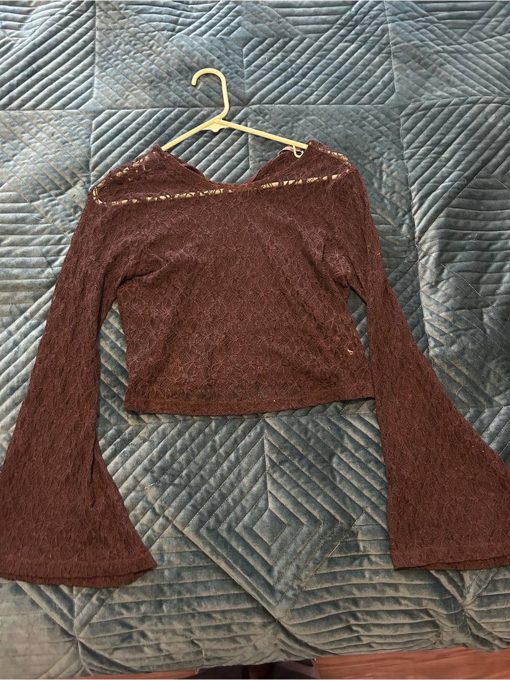 Glassons Brown Lace Bell-Sleeve Cropped Top